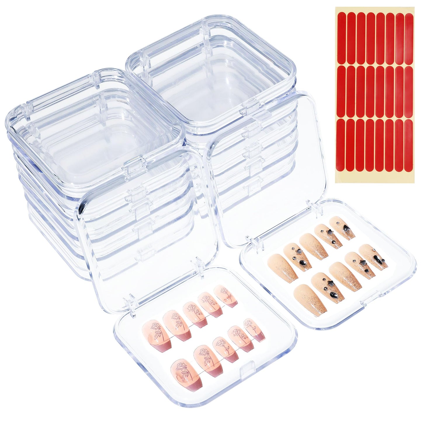 ISKYBOB 12 Packs Press On Nails Storage Boxes, Fake Nails Packing Cases with Tape Clear Nail Display Box for Home DIY, Nail Salon (3.3 x 3.3in)