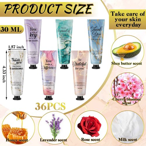 36pcs Mini Body Lotion Bulk Christmas Stocking Stuffers Inspirational Employee Appreciation Team Gifts for Women Travel Size Dry Skin Hand Cream Lotion for Teachers Day Christmas Staff Coworker Women