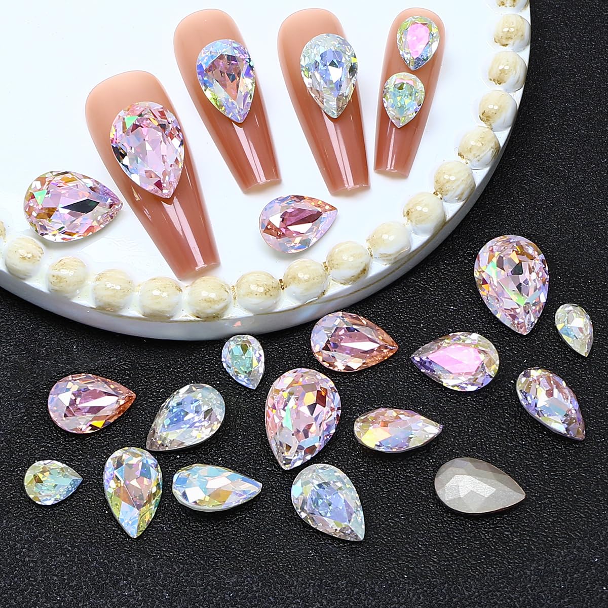 DONGZHOU Big Nail Rhinestone,48Pcs 3D Nail Arts Pointback Nail Diamonds K9 Glass Stones Bling Nail Beads, Rhinestones Nail Charms and Gems for Manicure Decoration DIY Crafts