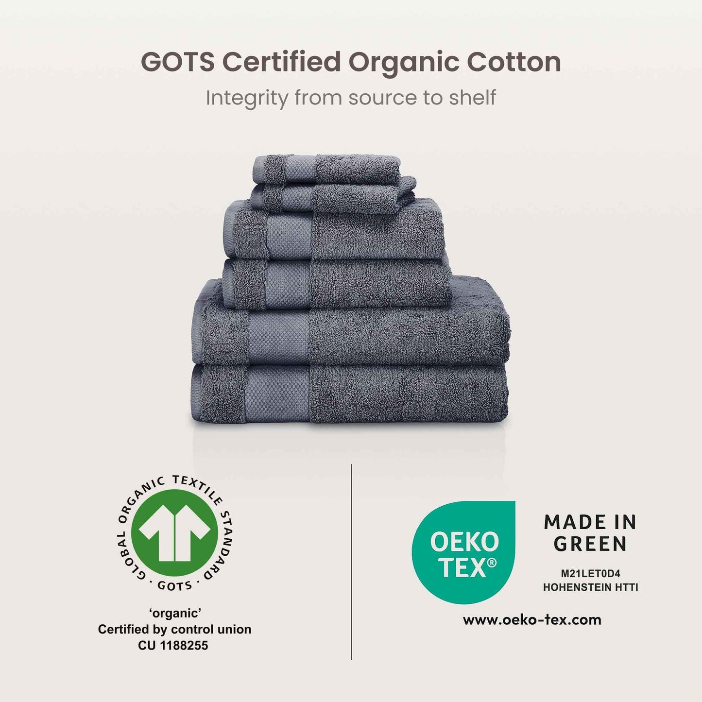 BIOWEAVES 100% Organic Cotton 700 GSM Plush Washcloths 13" x 13" GOTS Certified - Charcoal, Pack of 12