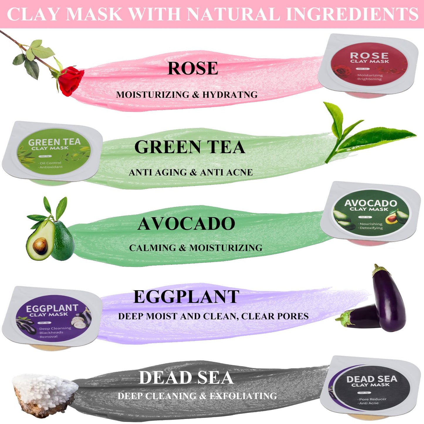 20 Pods Clay Mask Set, Face Mask Skin Care，Green Tea, Turmeric, Dead Sea Mud, Rose, 24K Gold, Eggplant, Avocado, Mud Mask Deep Pore Cleansing Acne Blackhead Removal, Men & Women Facial Mask .