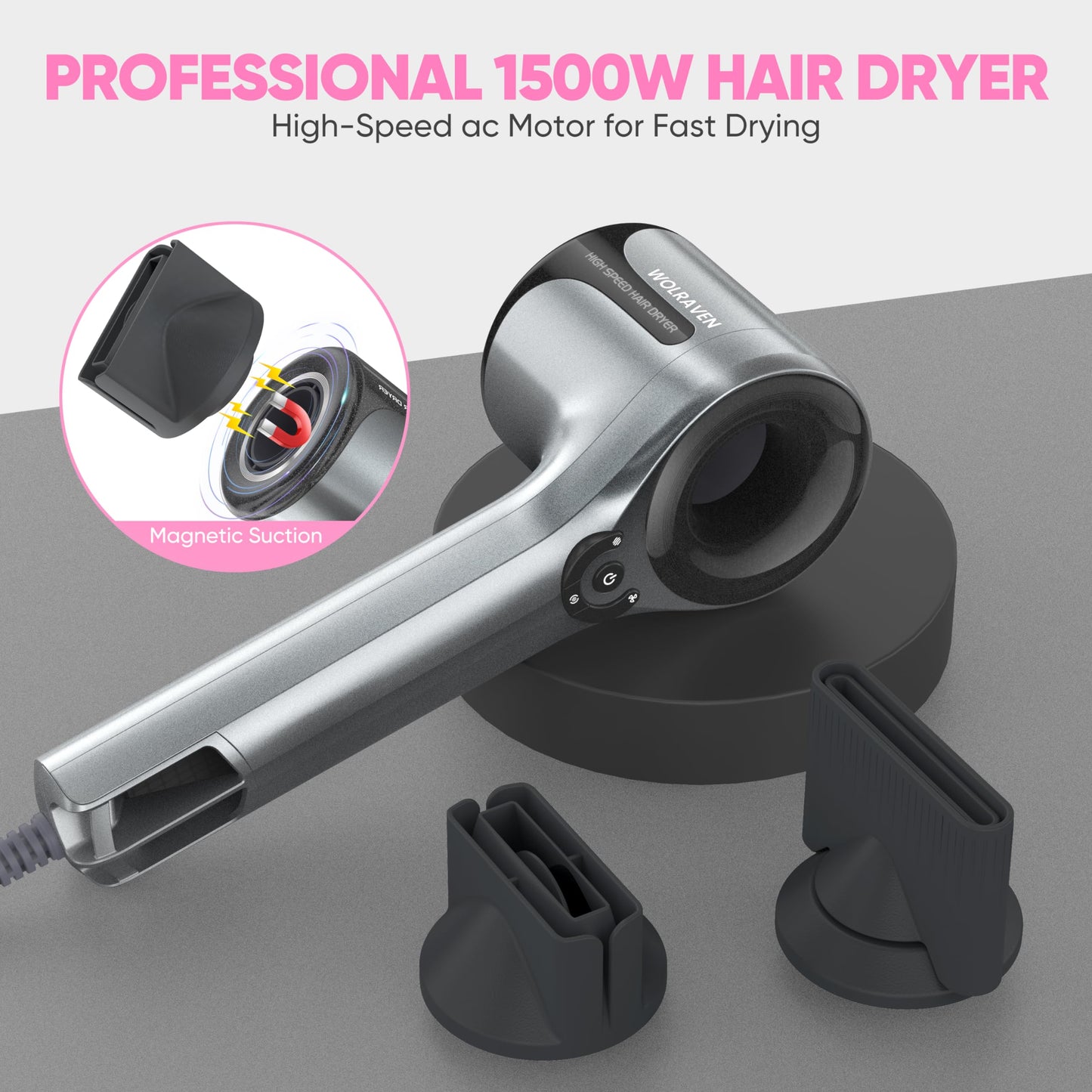 Hair Dryer, Professional Hair Dryer for Salon use, Fast-Drying with Brushless DC Motor,Salon Negative Ions Blow Dryer,No Heat Damage,UL Approved and ALCI Safety Plug,Cold Button Light & Low Noise