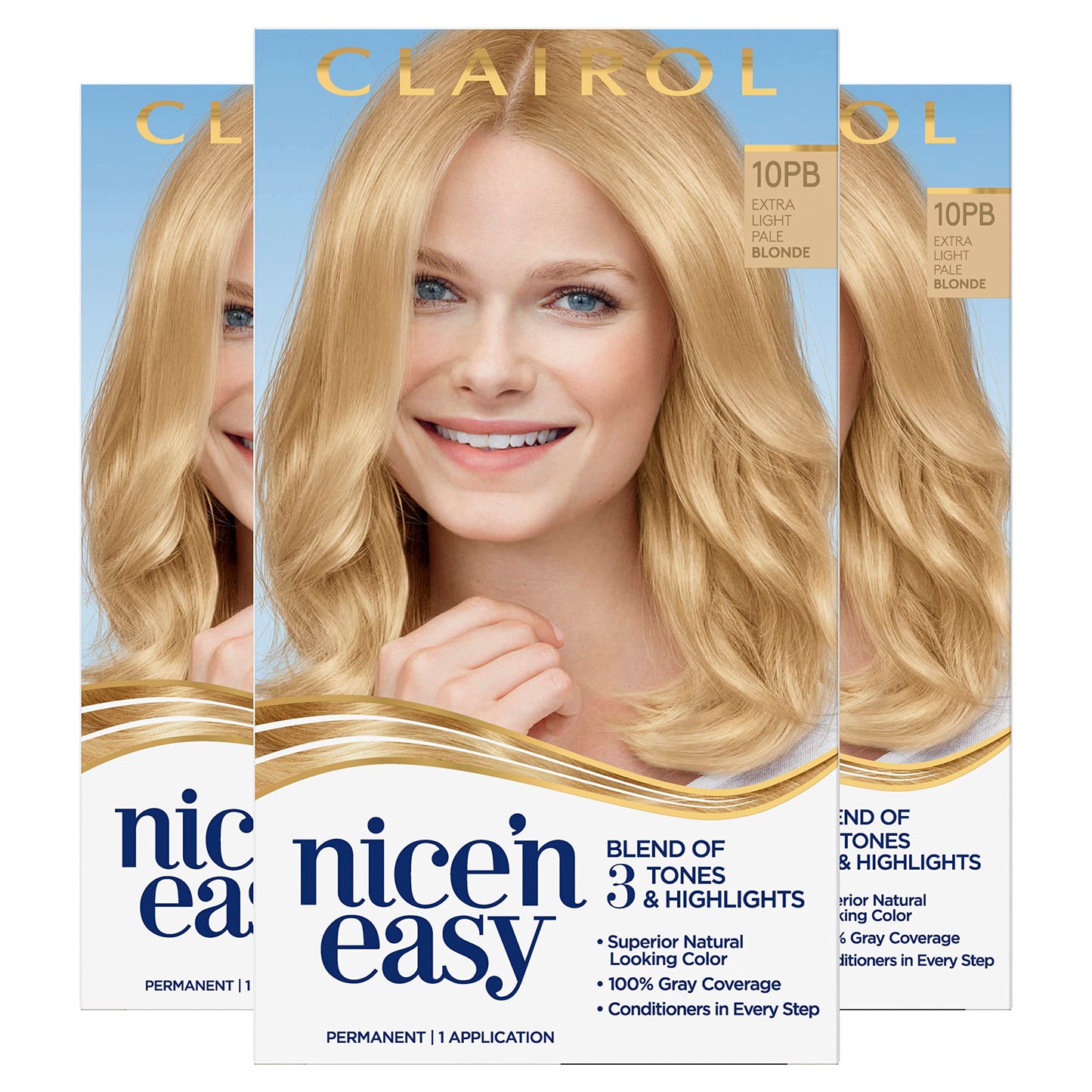 Clairol Nice'n Easy Permanent Hair Dye, 10PB Extra Light Pale Blonde Hair Color, Pack of 3