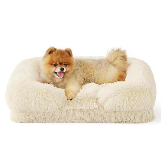 Bedsure Small Orthopedic Dog Bed - Washable Calming Dog Sofa Beds for Small Dogs, Supportive Foam Pet Couch Bed with Removable Washable Cover, Waterproof Lining and Nonskid Bottom Couch, Cream