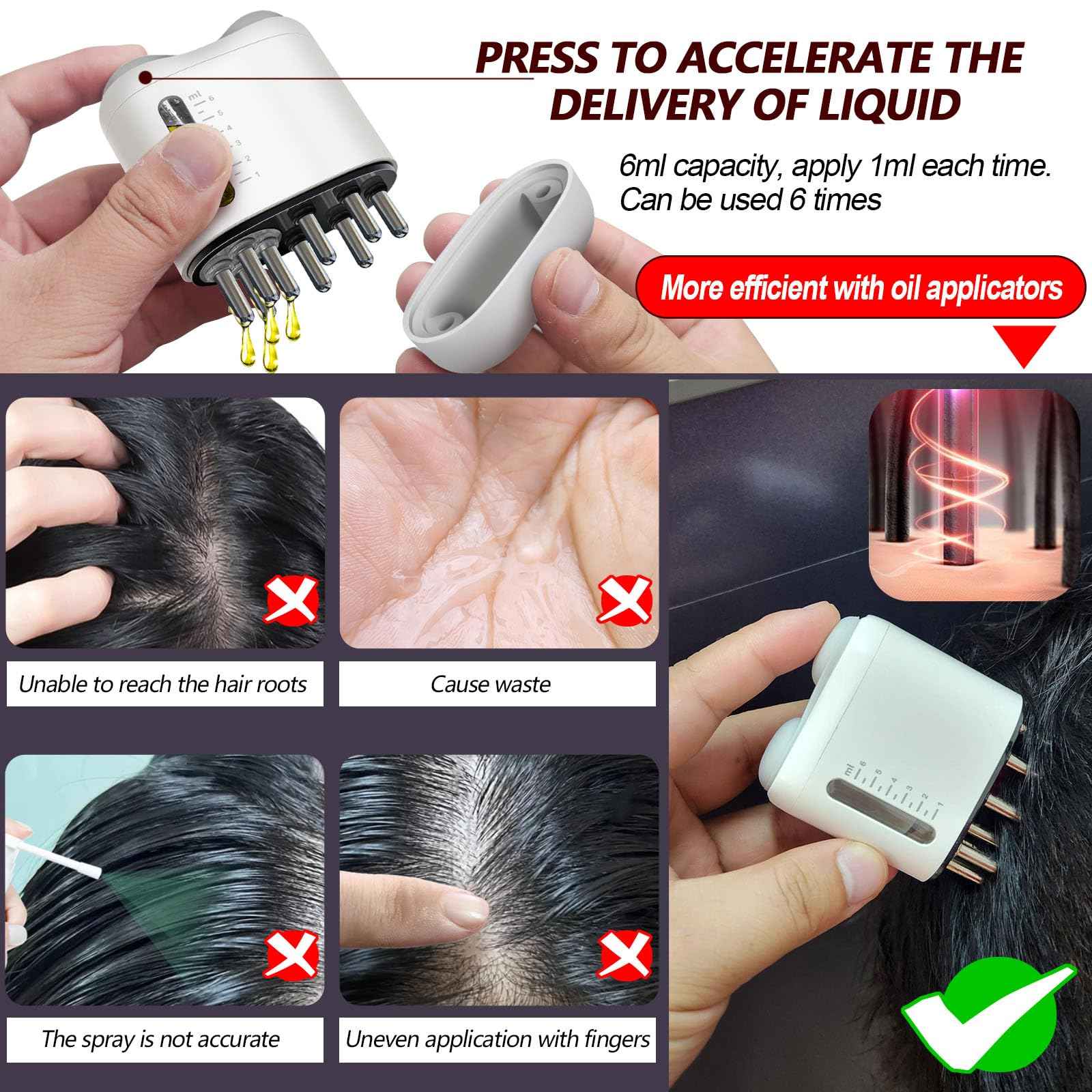 Pawfan Minoxidil Applicator, Hair Oiling Applicator, Root Comb Applicator，Scalp Oil Dispenser, 2-in-1 Hair Growth Oil Applicator and Scalp Massager for Hair Treatment and Growth