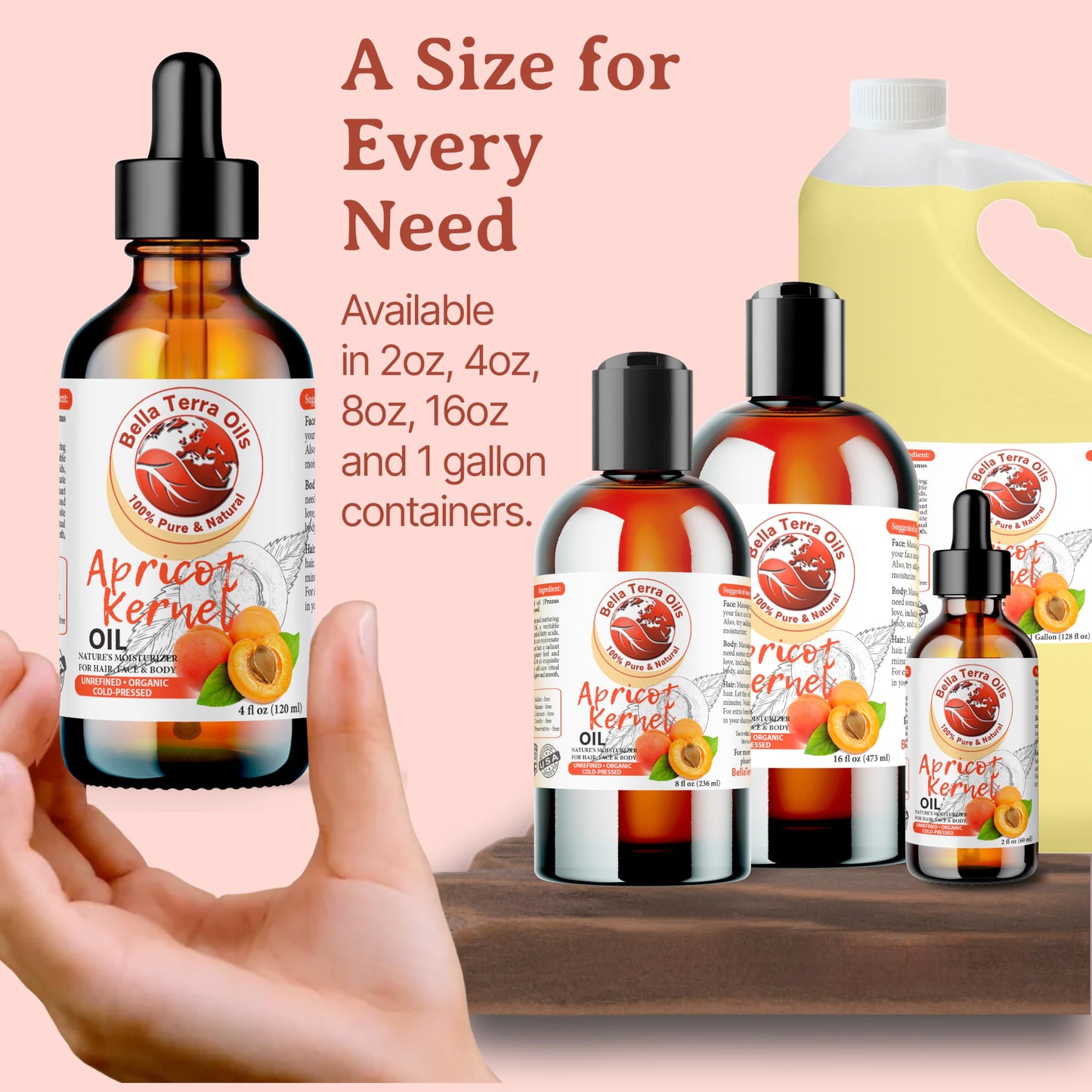 Bella Terra Oils - Organic Apricot Kernel Oil 4oz - Dive into Organic Apricot's Nutritional Excellence, High in Vitamin C, Promotes Supple & Radiant Skin