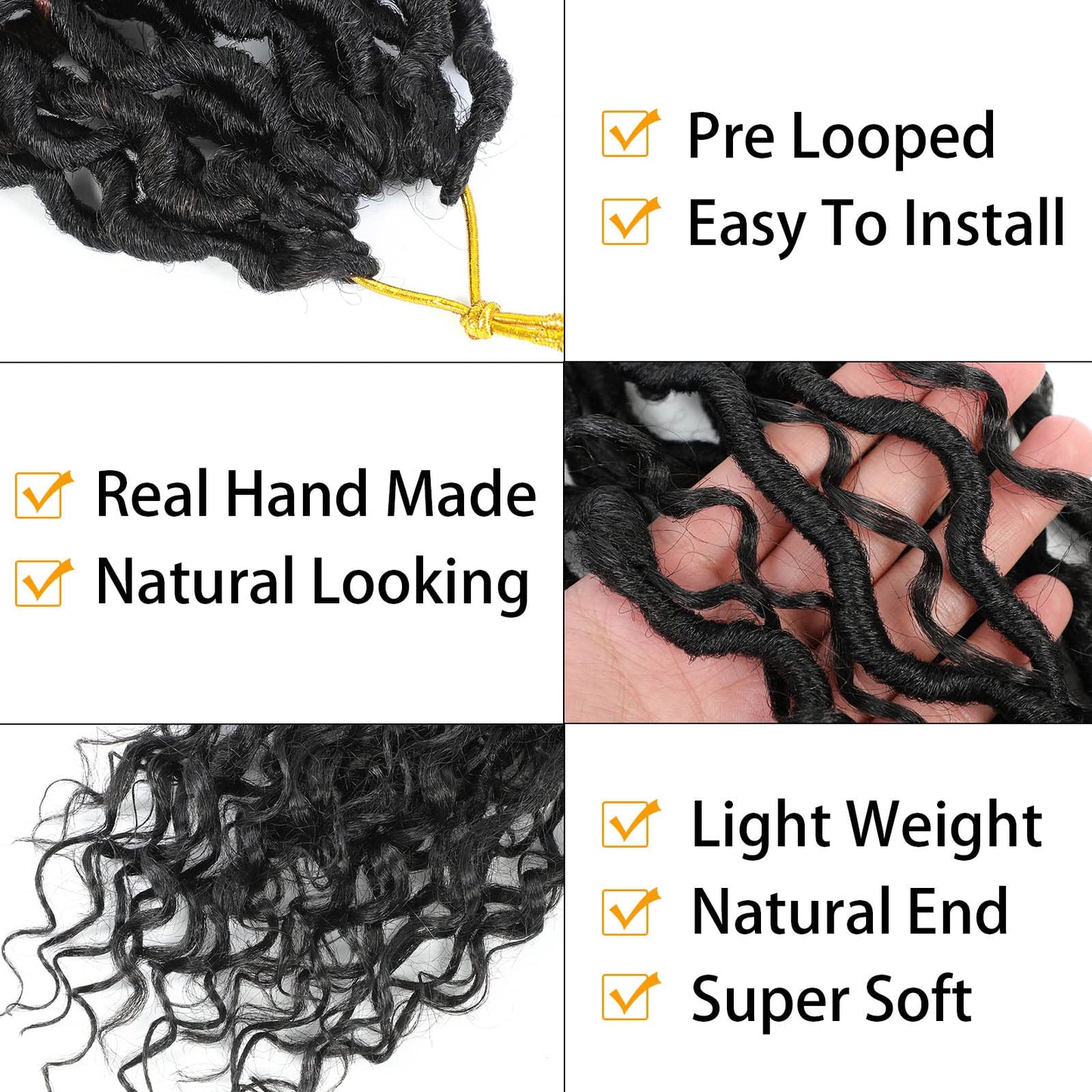 Col Bling Goddess Locs Crochet Hair 14 Inch, 8 Packs Faux Locs Crochet Hair Pre Looped for Women, Boho Crochet Locs with Curly Ends (Black)