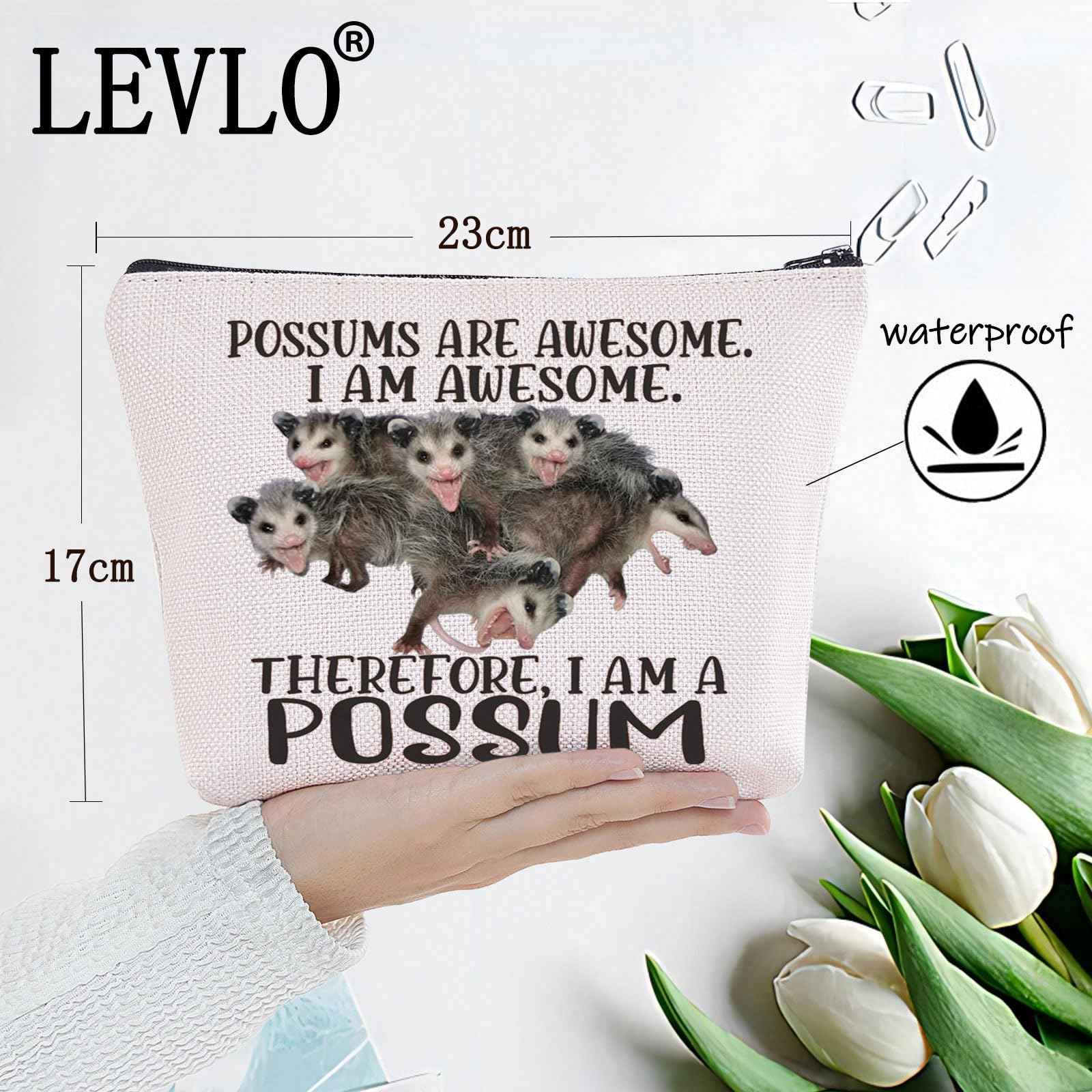 LEVLO Possum Cosmetic Makeup Bag Possum Lover Gift Possums Are Awesome Makeup Zipper Pouch Bag For Possum Fans (Possums Awesome)