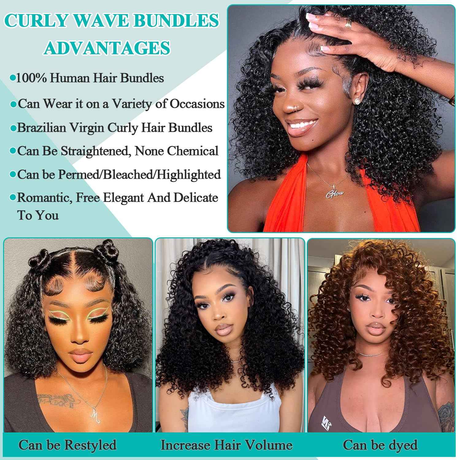 Liang Dian Curly Bundles Human Hair 10 10 12 12 Inch Kinkycurly Bundles Human Hair for Black Women 100% Unprocessed 12A Brazilian Virgin Hair Quick Weave Extensions Natural Black