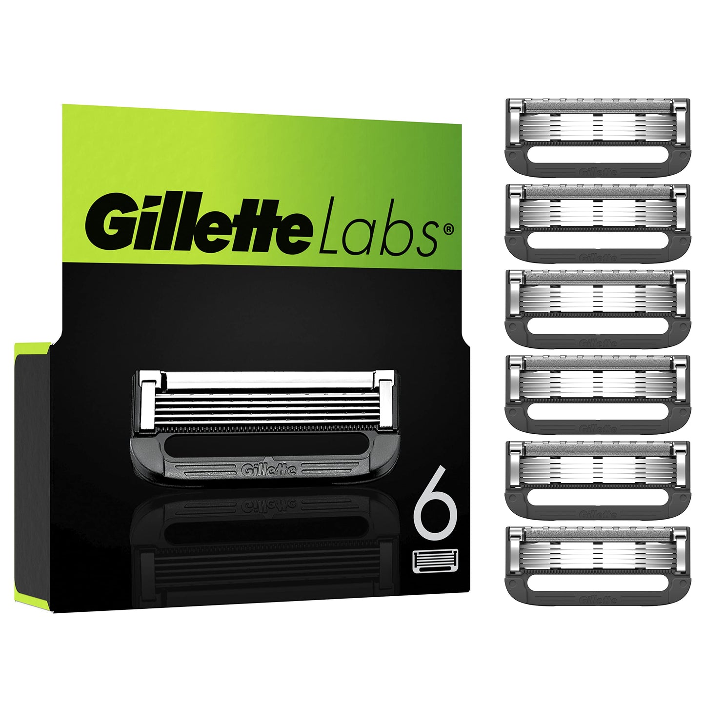 Gillette Labs Razor Blades Men, Pack of 6 Razor Blade Refills, Compatible with GilletteLabs with Exfoliating Bar and Heated Razor