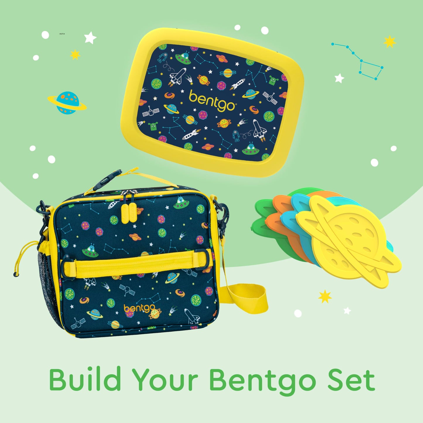 Bentgo Kids Lunch Bag - Durable, Double-Insulated Lunch Bag for Kids 3+; Holds Lunch Box, Water Bottle, & Snacks; Easy-Clean Water-Resistant Fabric & Multiple Zippered Pockets (Space)