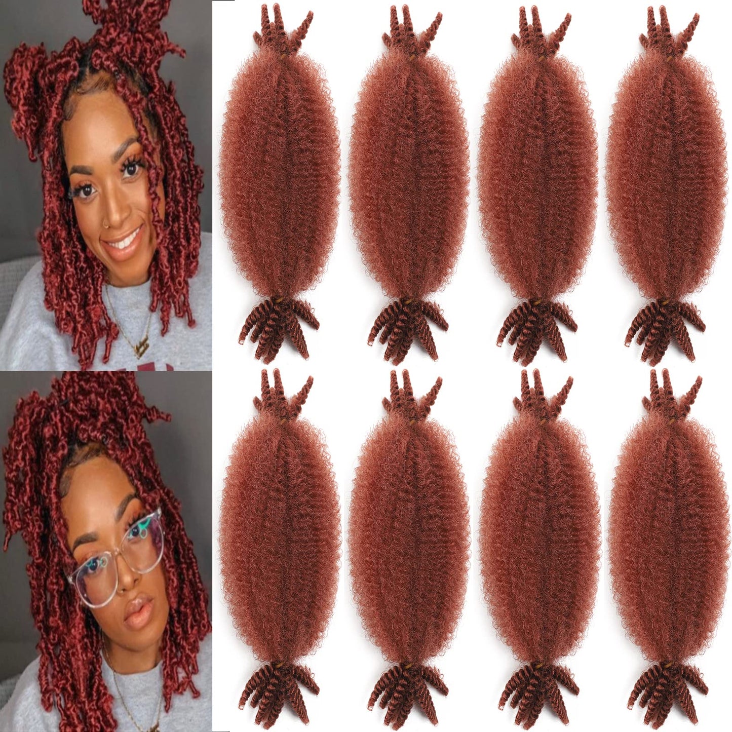 8 Packs Marley Twist Braiding Hair 350 Ginger 8 inch Afro Spring Twist Hair Pre Separated Synthetic Twisted Up Springy Afro Twist Hair for Soft Locs 350 Marley Twist Hair Ginger Braiding Hair