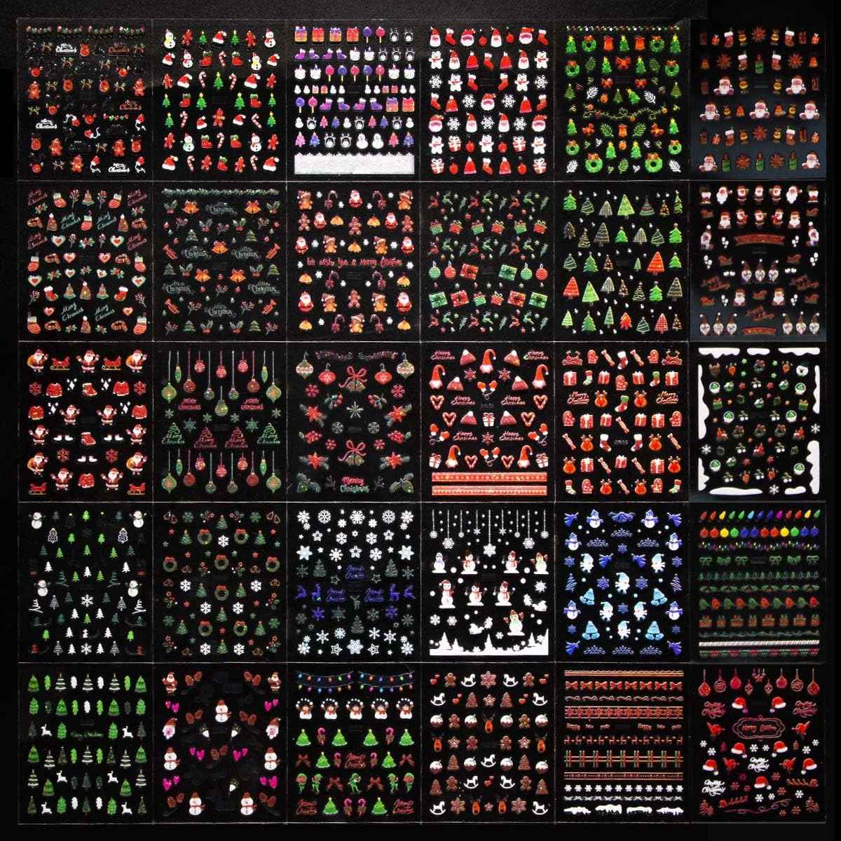 Christmas Nail Stickers 3D Embossed Santa Claus Christmas Tree Nail Art Stickers Self Adhesive Nail Decals Snowman Snowflake Nail Art for Women Manicure DIY Nails Supplies 30 Sheets