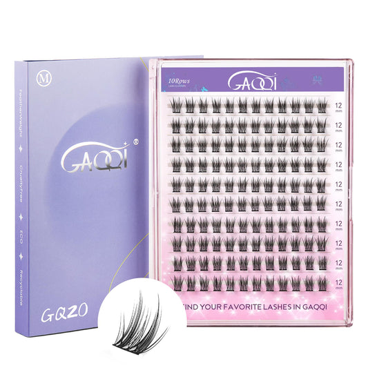 GAQQI Lash Clusters, Eyelash Clusters 120PCS D Curl Individual Lashes, Wispy Cluster Eyelash Extension 12mm Only, Natural Looking Cluster Lashes （GQ20, D Curl, 12mm)