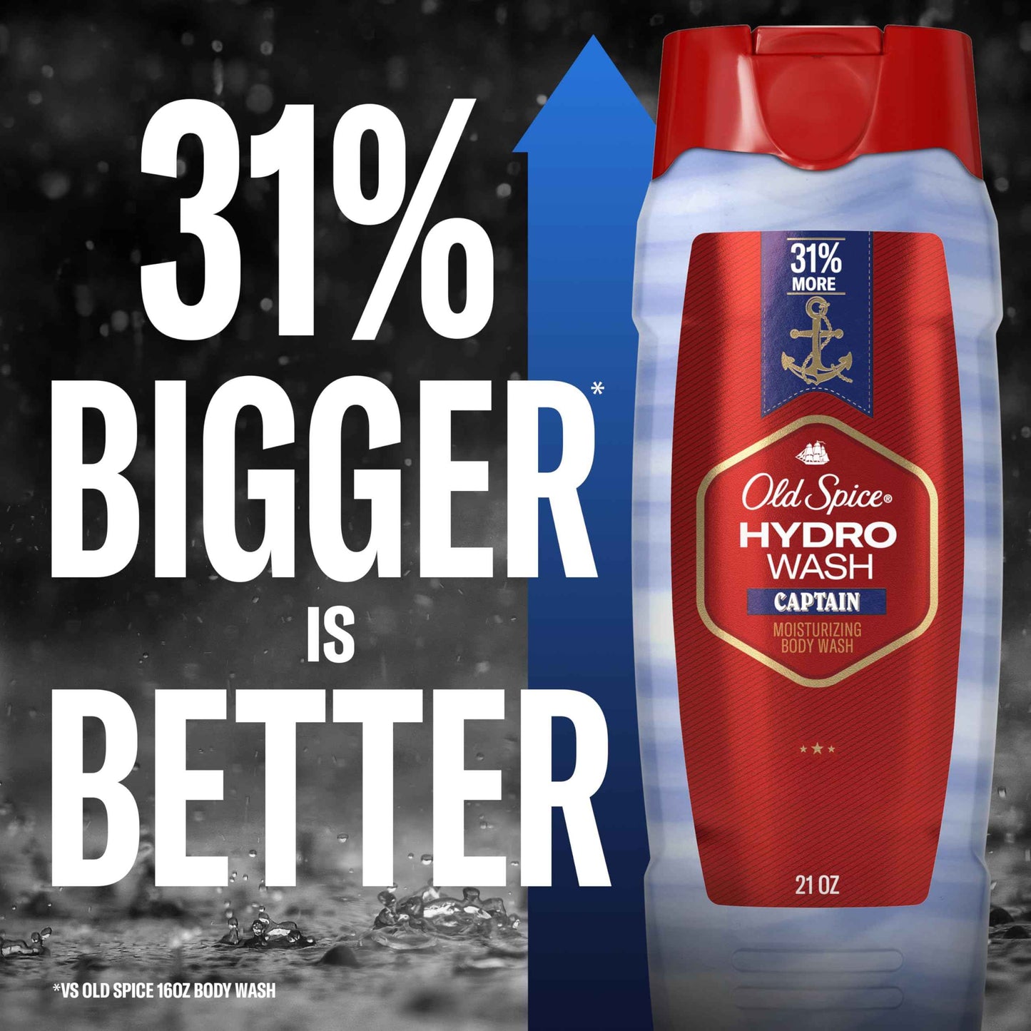 Old Spice Moisturizing Body Wash for Men, Hydro Wash, 2-in-1 Long Lasting Scent & Deep Hydration, 24/7 Shower Fresh, Captain Scent, 21 oz (Pack of 4)