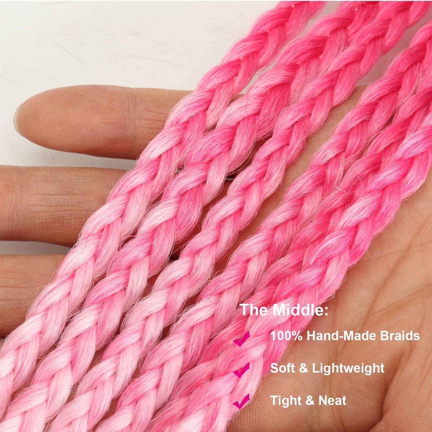 Ombre Box Braid Crochet Hair 24 Inch 6 Packs Medium Size Synthetic Pre-looped 3 Tone Crochet Braids Hair Extensions for Black Women (24Inch,Purple-Red-Pink)