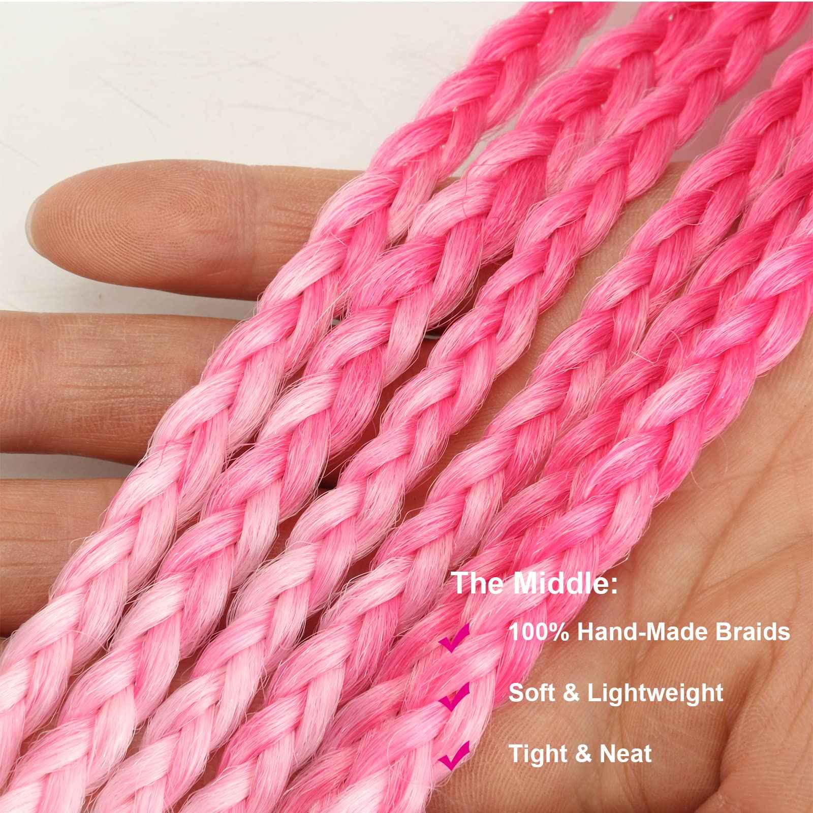 Ombre Box Braid Crochet Hair 24 Inch 6 Packs Medium Size Synthetic Pre-looped 3 Tone Crochet Braids Hair Extensions for Black Women (24Inch,Purple-Red-Pink)