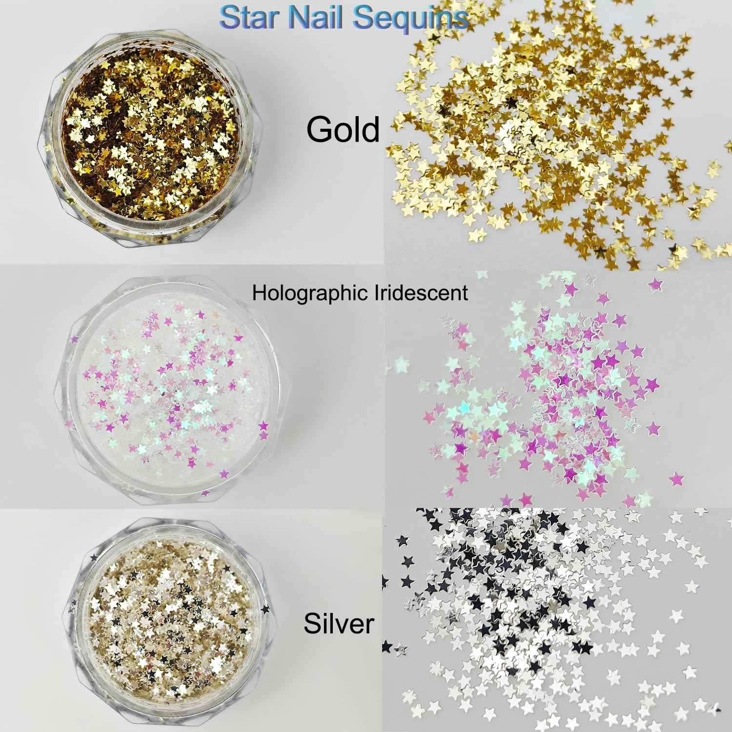 6 Colors Star Nail Glitter for Nails, Shuflame 1mm Holographic Heart Glitter para Uñas Nail Art Sequins for Craft, Epoxy Resin, Chunky Nail Glitter for Body Makeup and Manicure