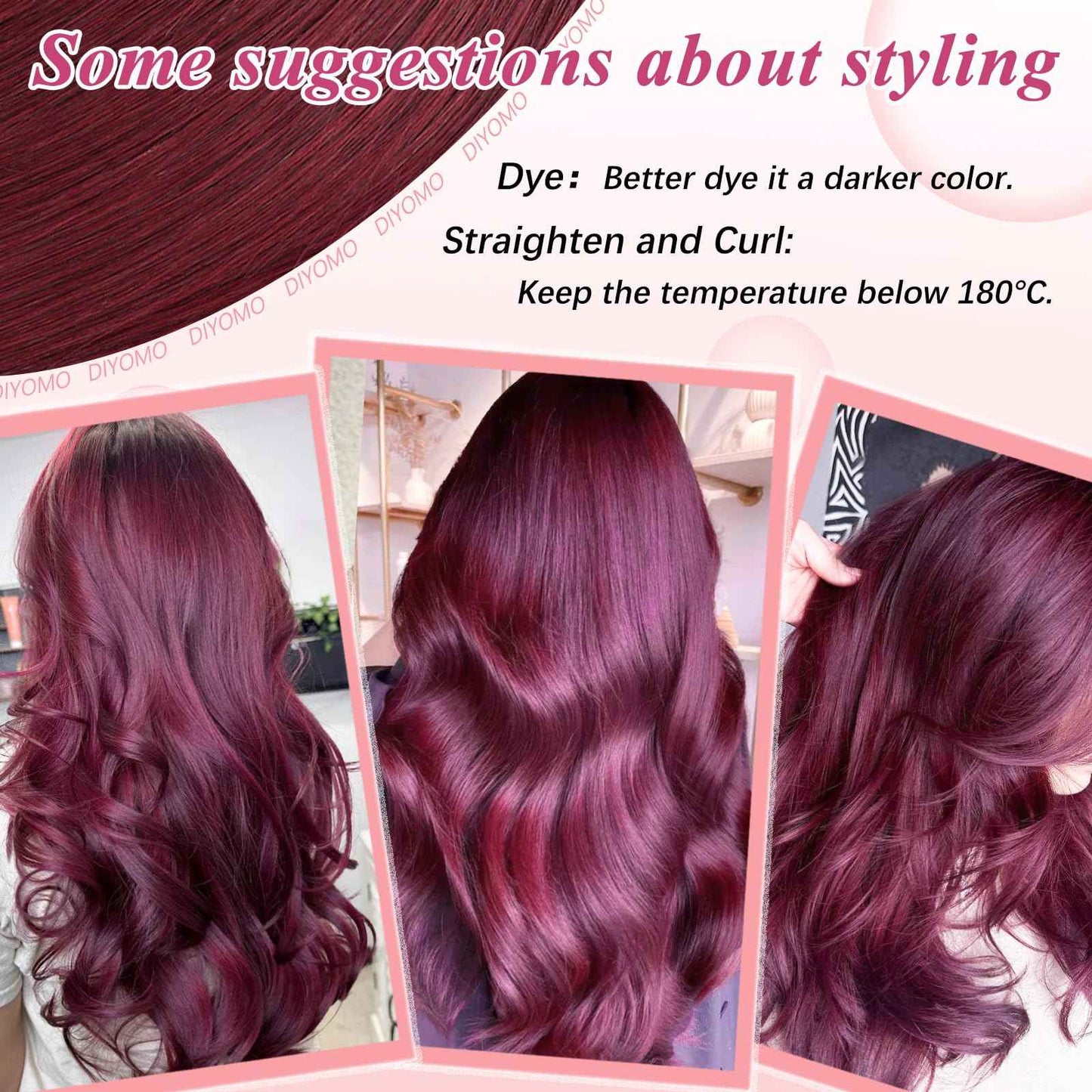 DIYOMO I Tip Hair Extensions Human Hair Wine Red Remy Itip Human Hair #99J Burgundy 20inch Pre Bonded Invisible I Tip Hair Extensions Straight Stick 50g/60s