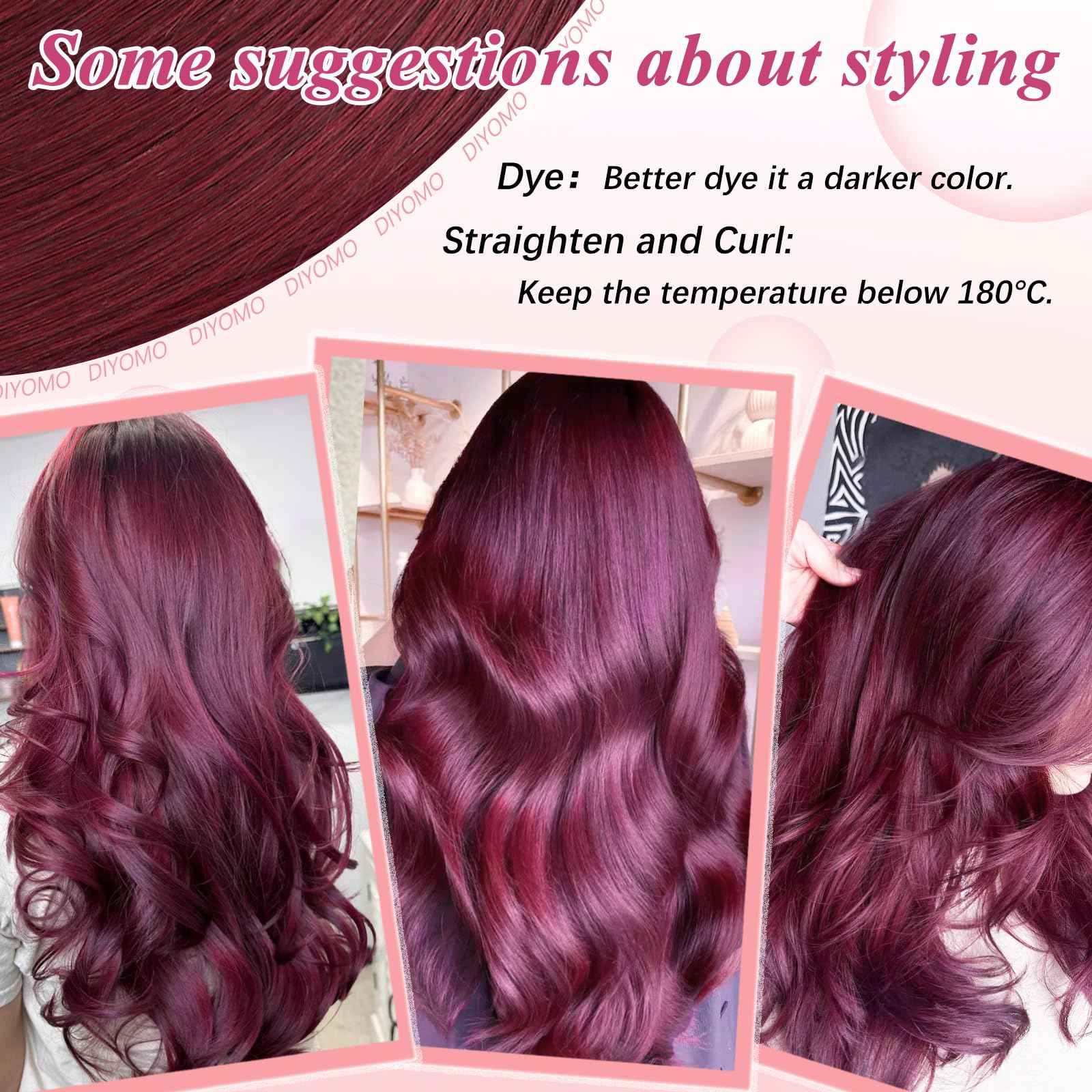 DIYOMO I Tip Hair Extensions Human Hair Wine Red Remy Itip Human Hair #99J Burgundy 20inch Pre Bonded Invisible I Tip Hair Extensions Straight Stick 50g/60s