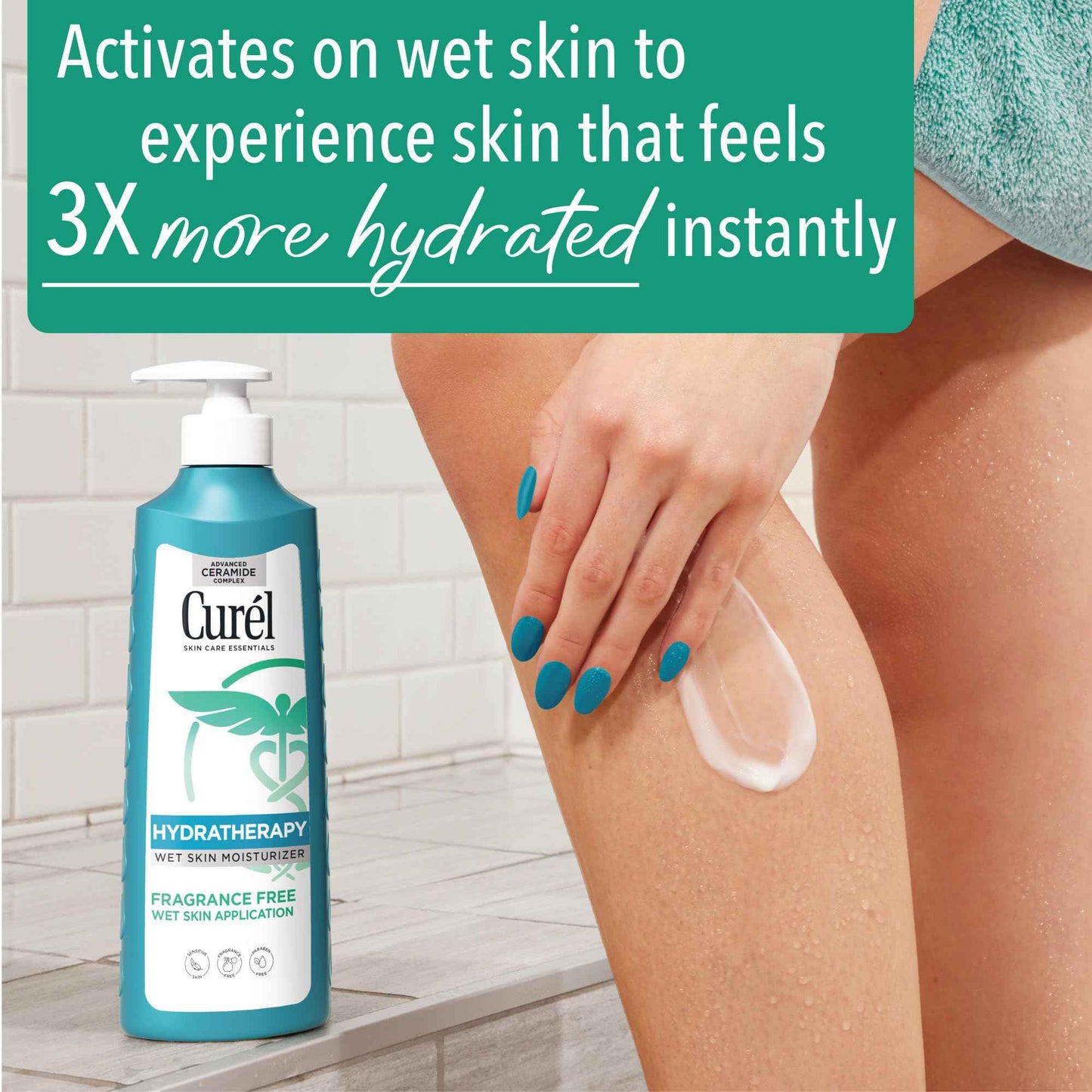 Curel Hydra Therapy In Shower Lotion, Wet Skin Moisturizer for Dry or Extra-dry Skin, with Advanced Ceramide Complex, 12 Oz, Pack of 2