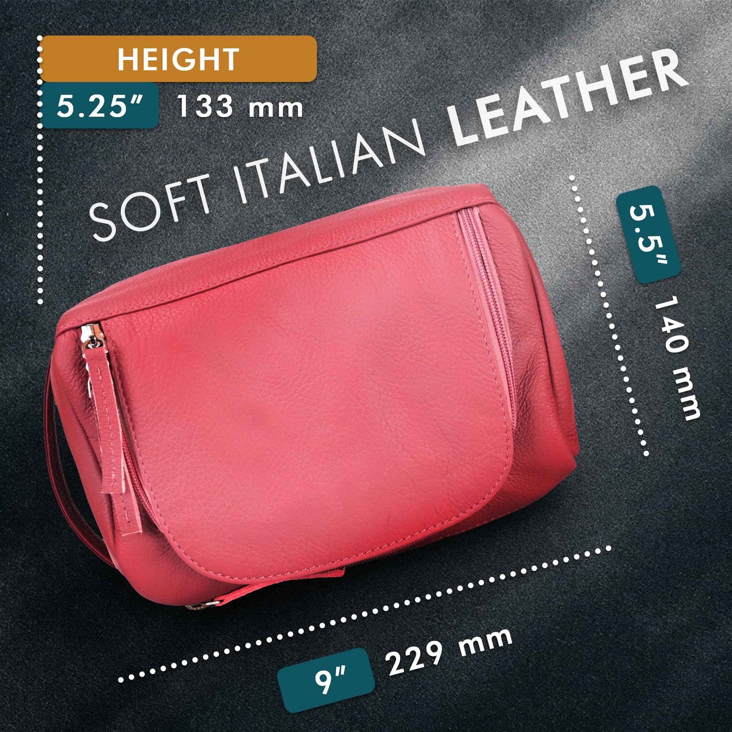 ELIZO Premium REAL Leather Toiletry Bag for Men Dopp Kitt Hanging Mens Toiletry Large TSA Toiletries Bag Shaving Grooming Bag Organizer Espresso (Pink, Large)