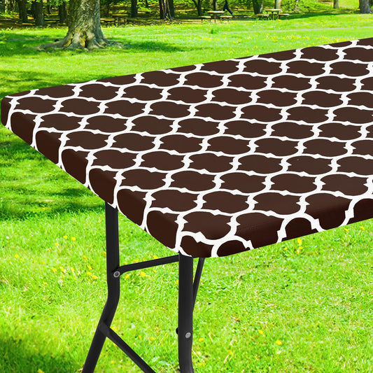 smiry Rectangle Picnic Tablecloth, Waterproof Elastic Fitted Table Covers for 4 Foot Tables, Wipeable Flannel Backed Vinyl Tablecloths for Camping, Indoor, Outdoor (Coffee Morocco, 30x48 Inches)