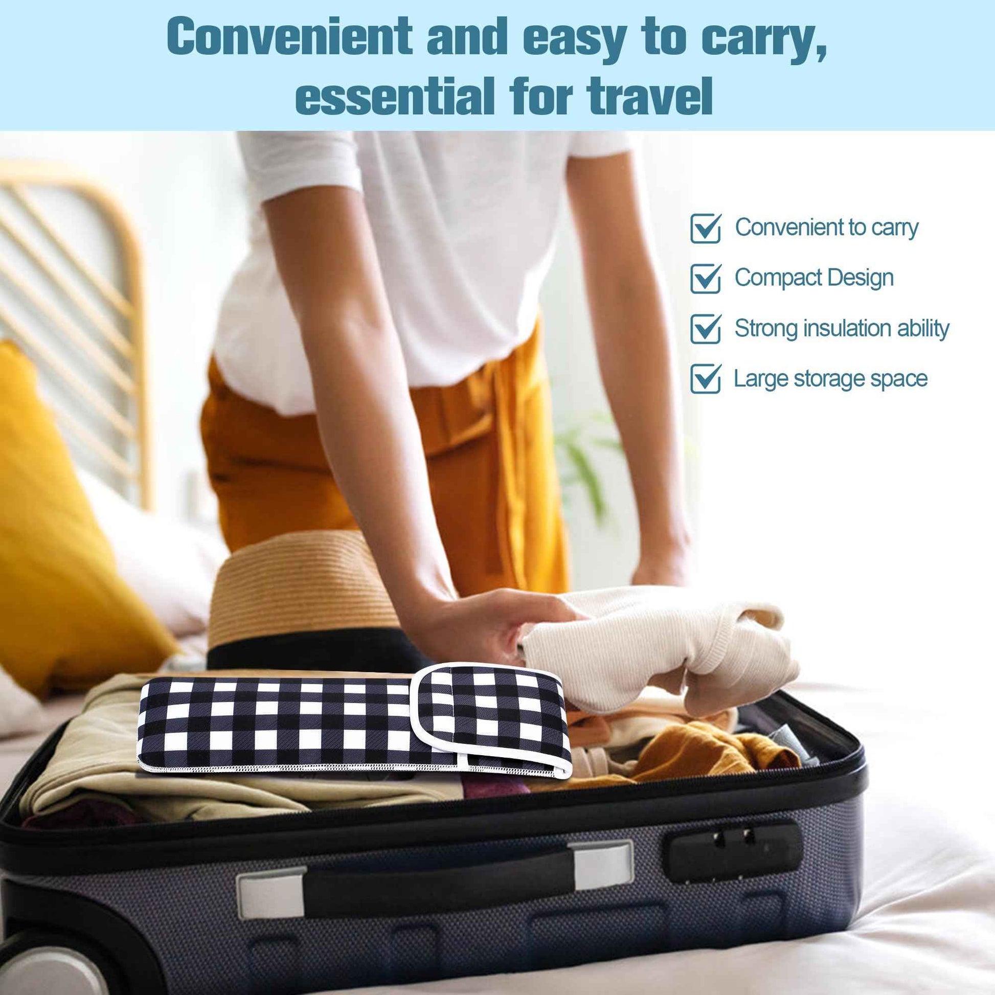 ALEIFLE Women's Heat Resistant Neoprene Curling Iron Holder Flat Iron Curling Wand Travel Storage Cover Case Bag Pouch -Water-Resistant (Black lattice)