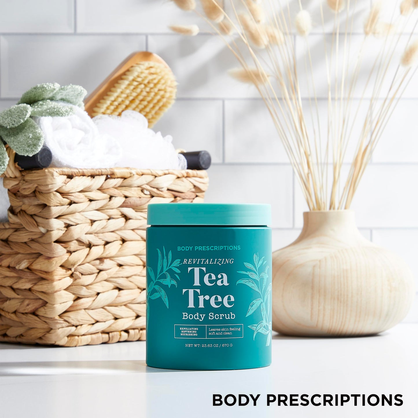 Body Prescriptions Exfoliating Body Scrub | 21.16 Oz Body Cleanser Infused with Tea Tree | Daily Body Wash for Nourished and Ultra Smooth Skin