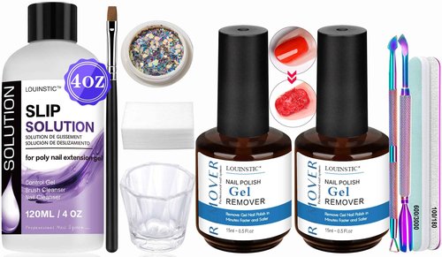 2 bottles Gel Polish Remover & Polygel Slip Solution & Colorful Nail Removal Tools