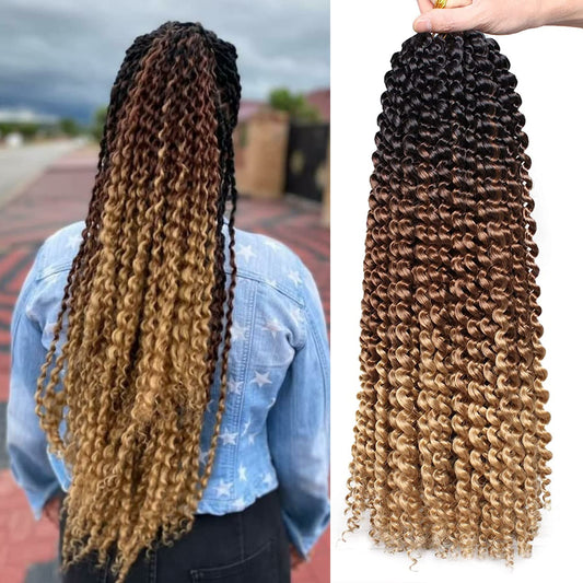 Xtrend 18 Inch Passion Twist Hair Water Wave Crochet Braiding Hair 7 Packs Synthetic Hair Extensions Crochet Braids Hair (16Strands/Pack,Black/Brown/Blond#)