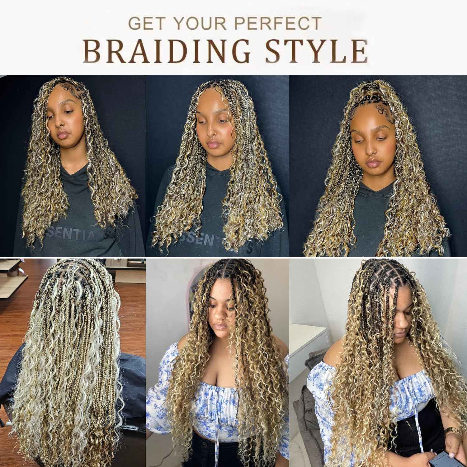 Syrenlore Ombre 27/613 Curly Deep Wave Braiding Hair Bulk, Highlighted Multi-Blonde Braiding Human Hair for Boho Knotless Braids, No Weft Blonde Extensions 20 Inch 50G LIGHT BULK