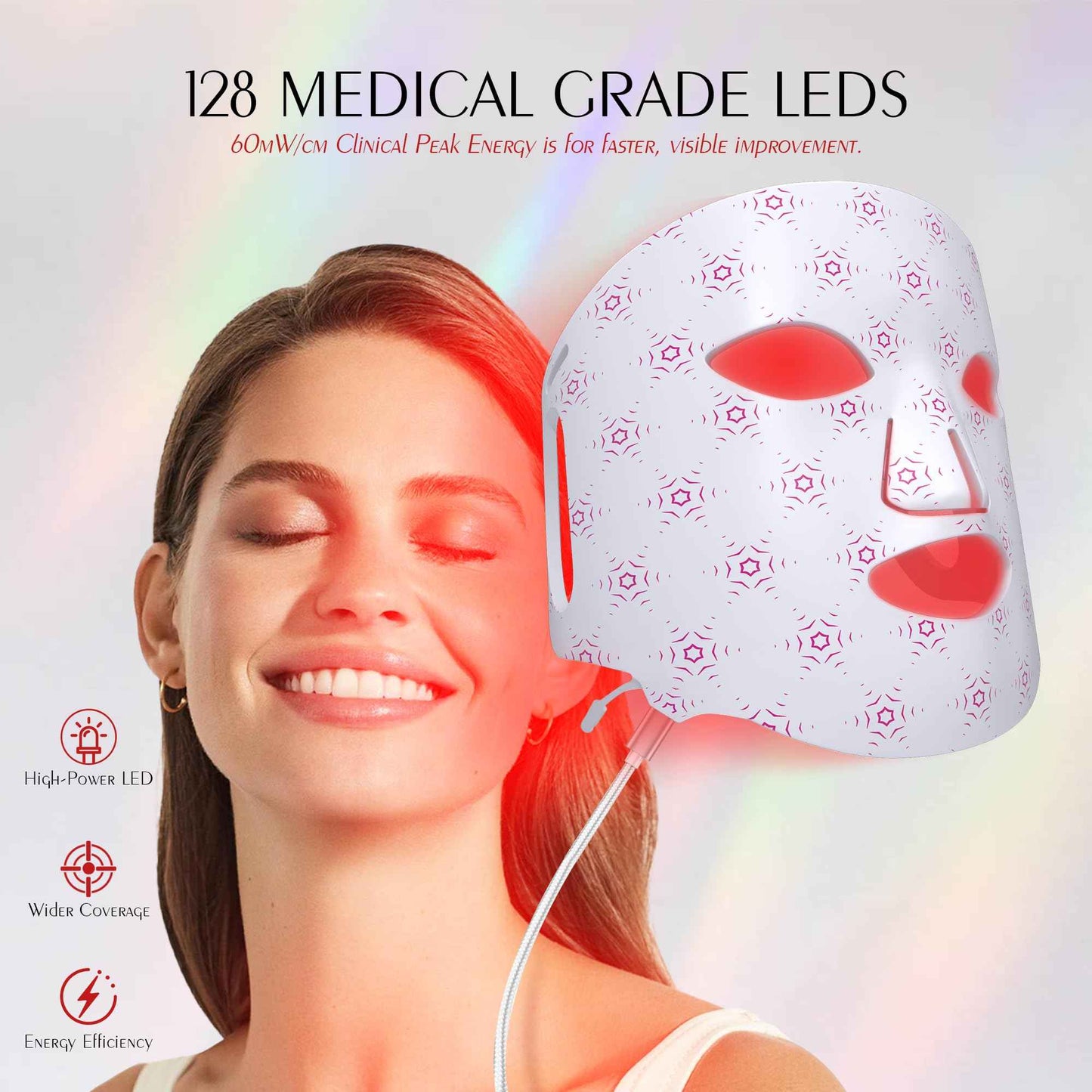 Red Light Mask for Face, Silicone Soft LED Face Mask with Remote, 660nm & 850nm Red Light Mask with Timing Function, Reduced Wrinkles, Anti-Aging, at Home (White)