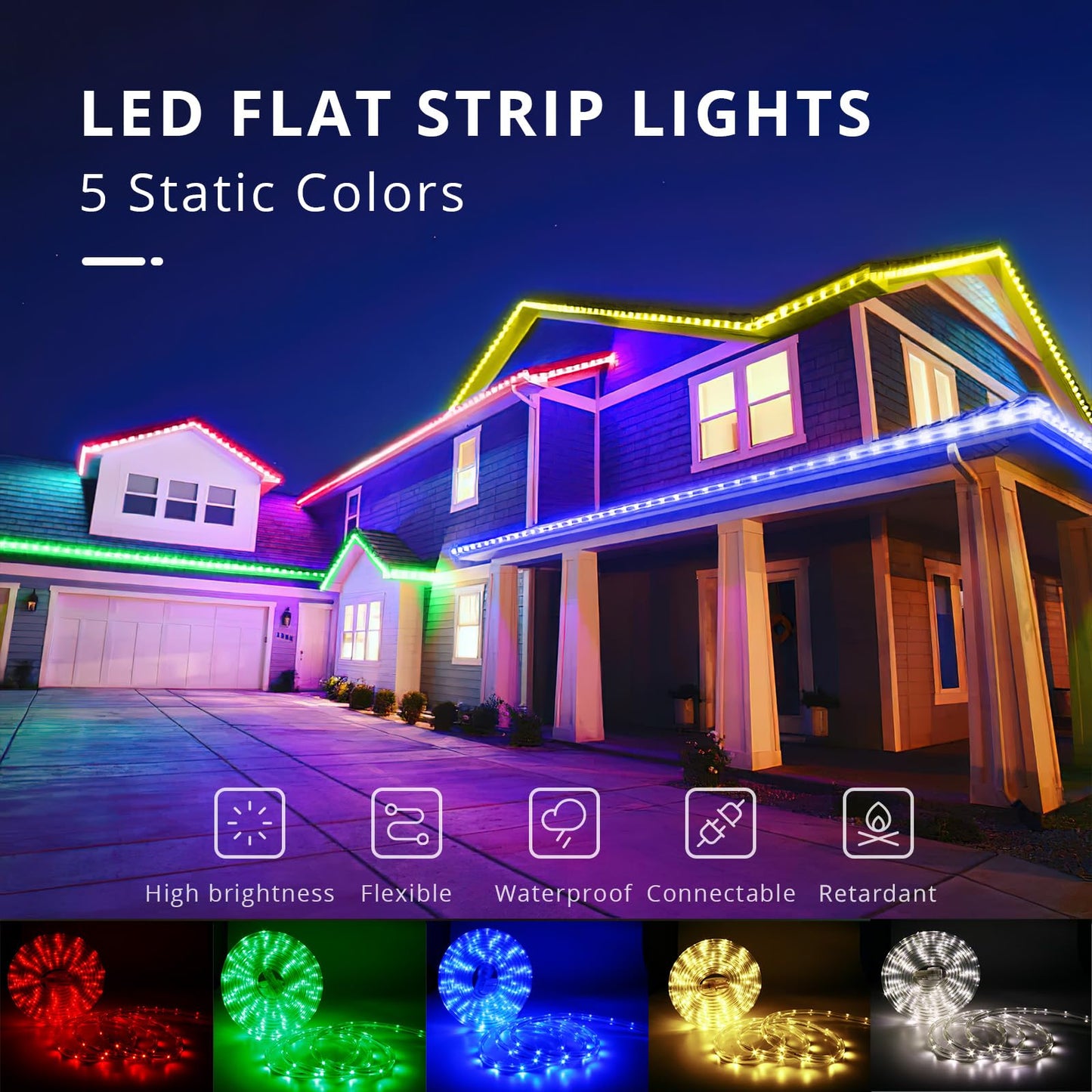 Areful LED Rope Lights, 16.4 Feet Blue Flat Flexible Strip Light, Plug in Novelty Lighting, Connectable and Waterproof for Home Christmas Holiday Garden Patio Party Decoration