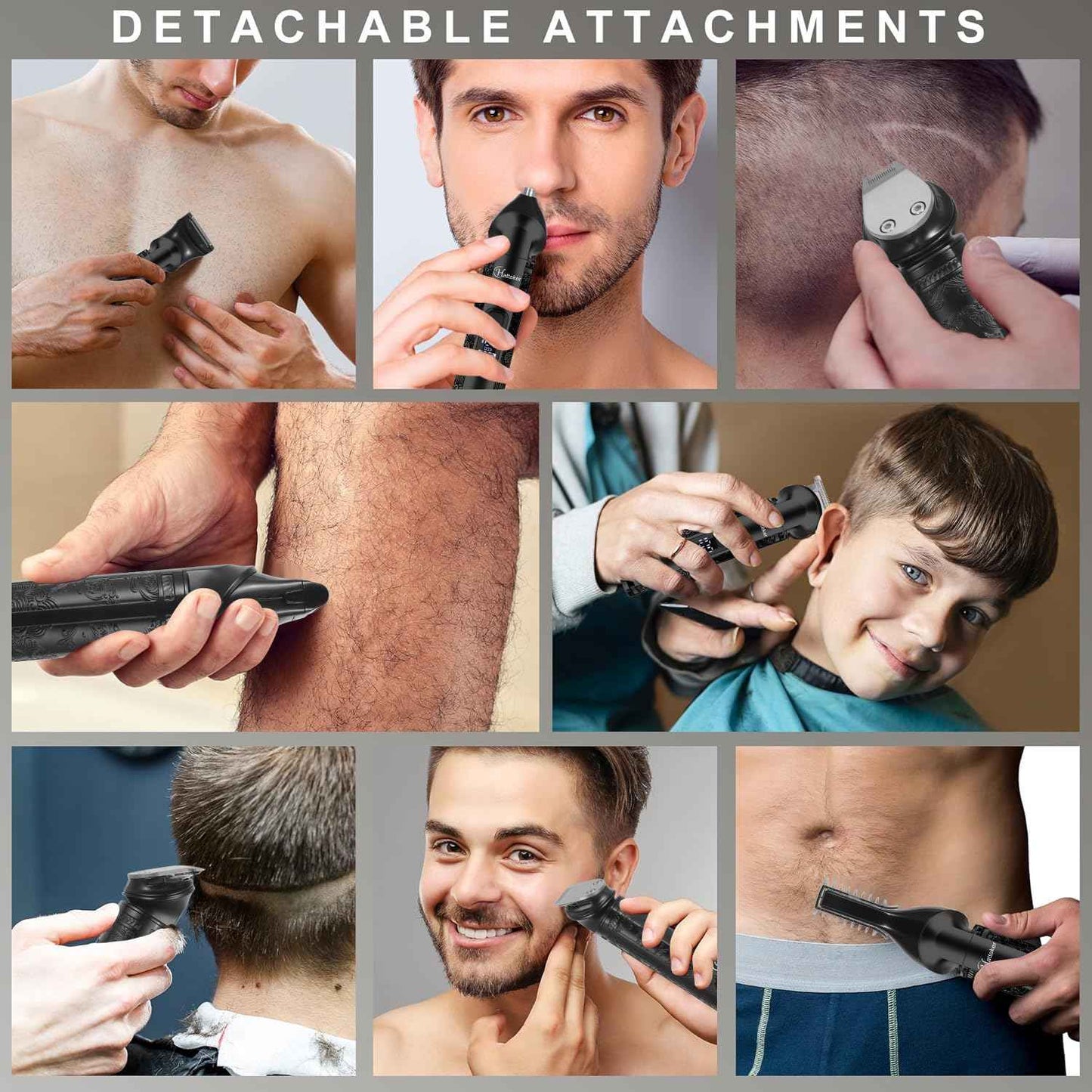 Hatteker 8-in-1 Mens Grooming Kit - Zero-Gap T-Blade Trimmer, IPX7 Waterproof Cordless Set with Hair Clipper/Beard Trimmer/Nose Trimmer, USB Rechargeable (1.5H Charge 180M Use) for Home & Travel