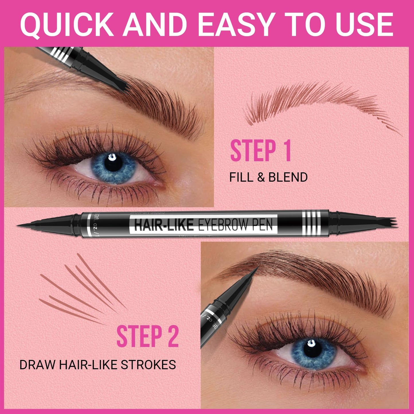 iMethod Eyebrow Pen - Eyebrow Pencil Magical 2-in-1 Eye Brow Pencils for Women with 4-Fork-Tip & Precise Brush-Tip Create Natural Hair-Like Brows, Last All-Day, Microblading Eyebrow Pen, Black Brown