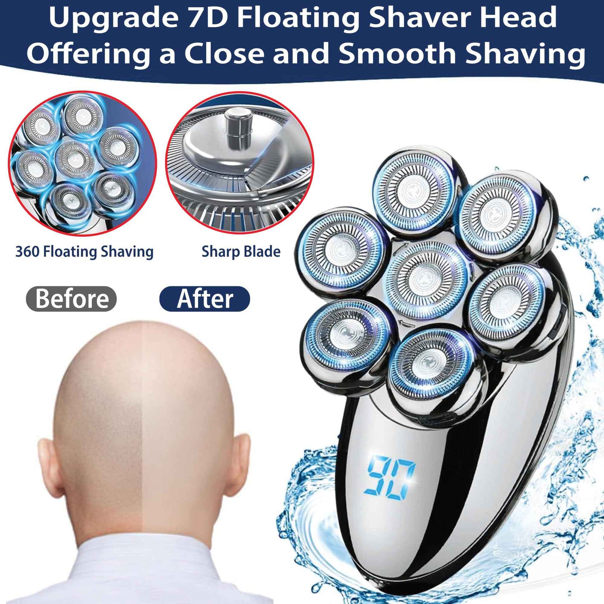 ROSHNI Head Shavers for Bald Men - Upgraded Detachable Head Shaver for Men - IPX7 Waterproof Electric Razor - 7D LED Display Rechargeable Grooming Kit with USB Charging Cable