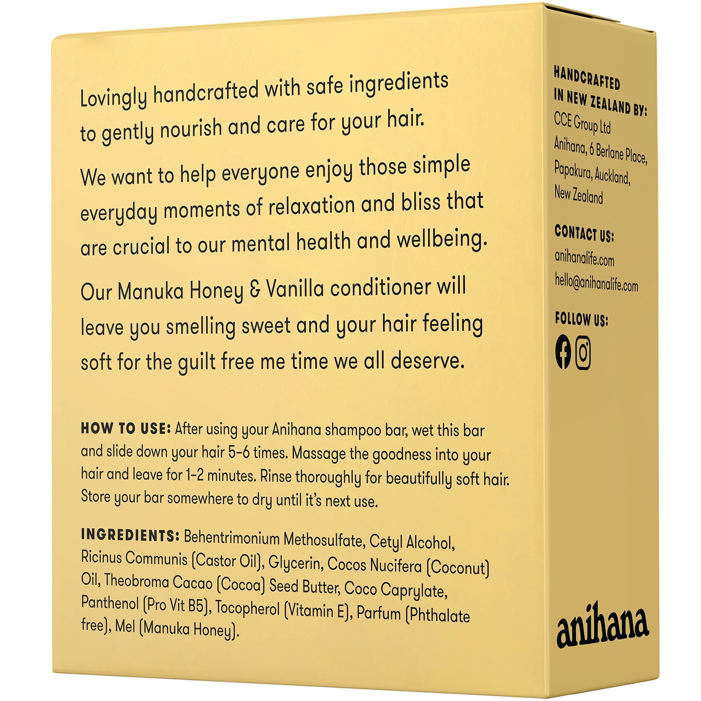 ANIHANA Conditioner Bar for Regular Hair Types Paraben Free Cruelty Free Refreshing Manuka Honey and Vanilla Scent 2.1 oz