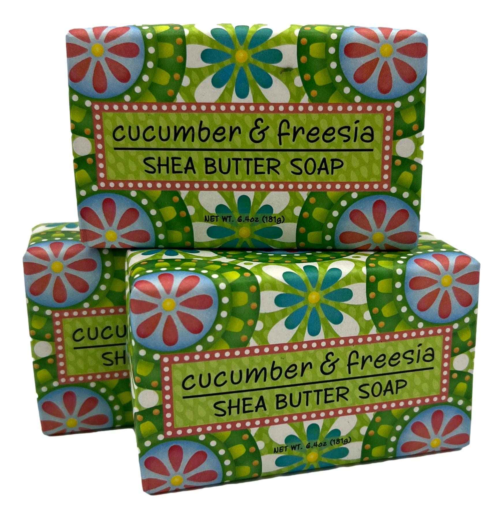Greenwich Bay Trading Co. - 6.4 Ounces, Garden Shea Butter - 3 Bar Soaps - Cucumber and Freesia