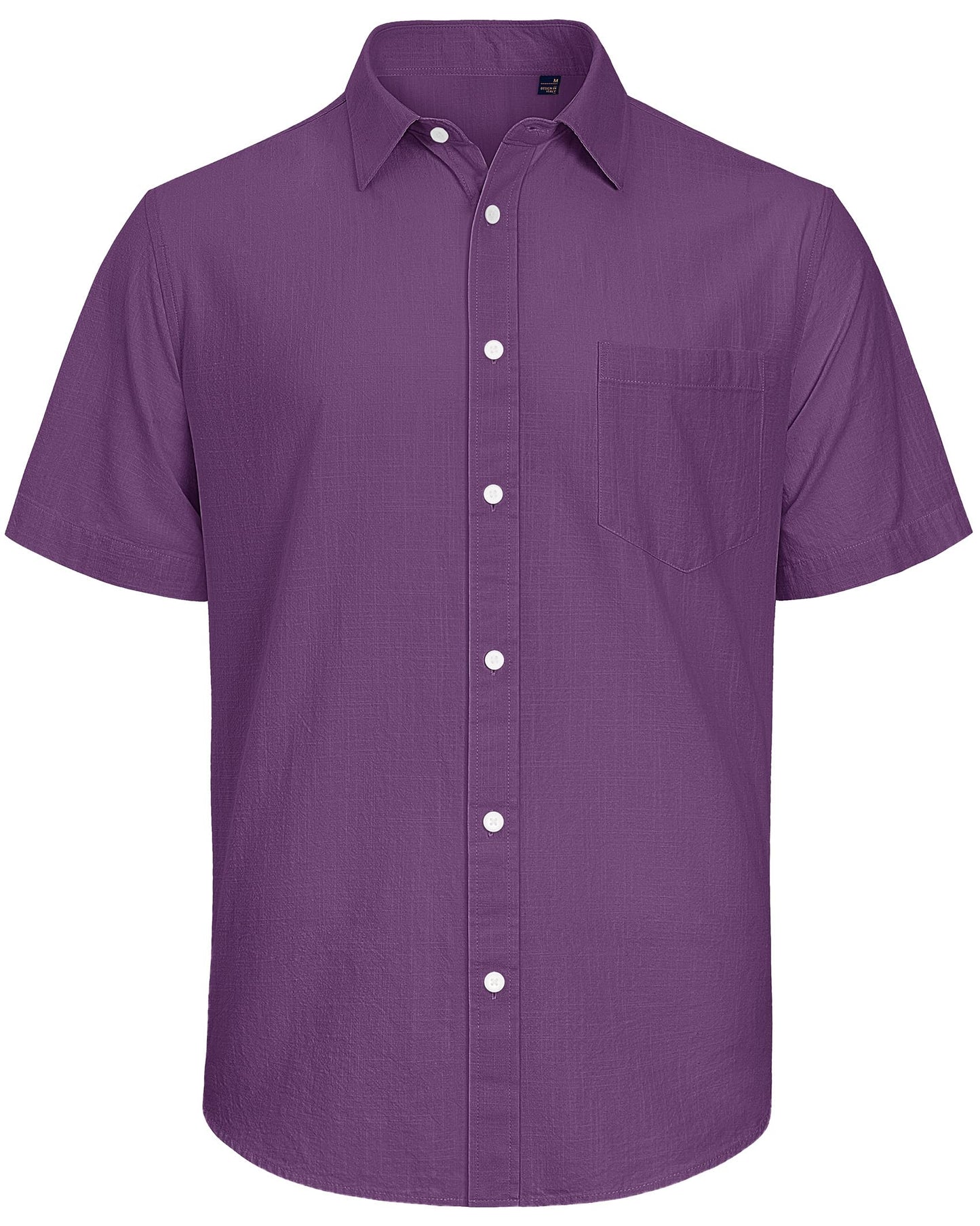 J.VER Men's Short Sleeve Linen Cotton Shirts Casual Button Down Shirt Summer Beach Tops with Pocket Dark Purple Medium