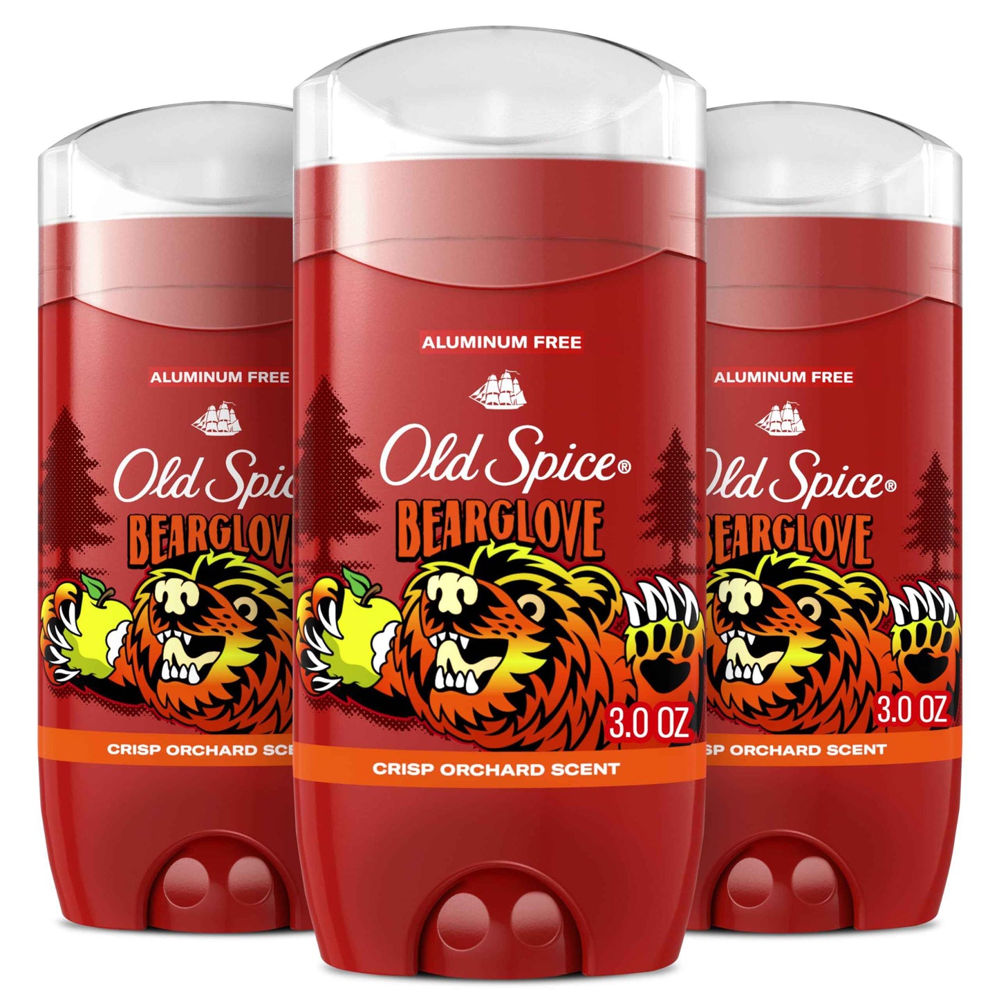 Old Spice Aluminum Free Deodorant for Men, 24/7 Odor Protection, 24/7 Freshness & Lasting Scent, Goes on Clear, Bearglove with Crisp Orchard Scent, 3.0 oz (Pack of 3)