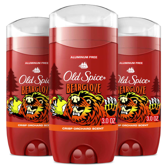 Old Spice Aluminum Free Deodorant for Men, 24/7 Odor Protection, 24/7 Freshness & Lasting Scent, Goes on Clear, Bearglove with Crisp Orchard Scent, 3.0 oz (Pack of 3)