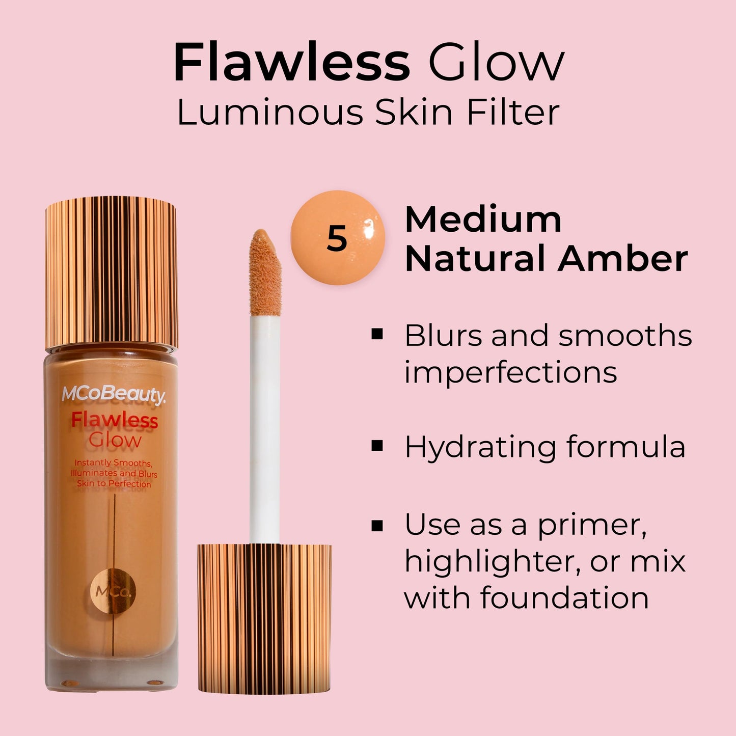 MCoBeauty Flawless Glow Luminous Skin Filter, 5 Natural Medium, Healthy Glow with Natural Radiance, Vegan, Cruelty Free Cosmetics