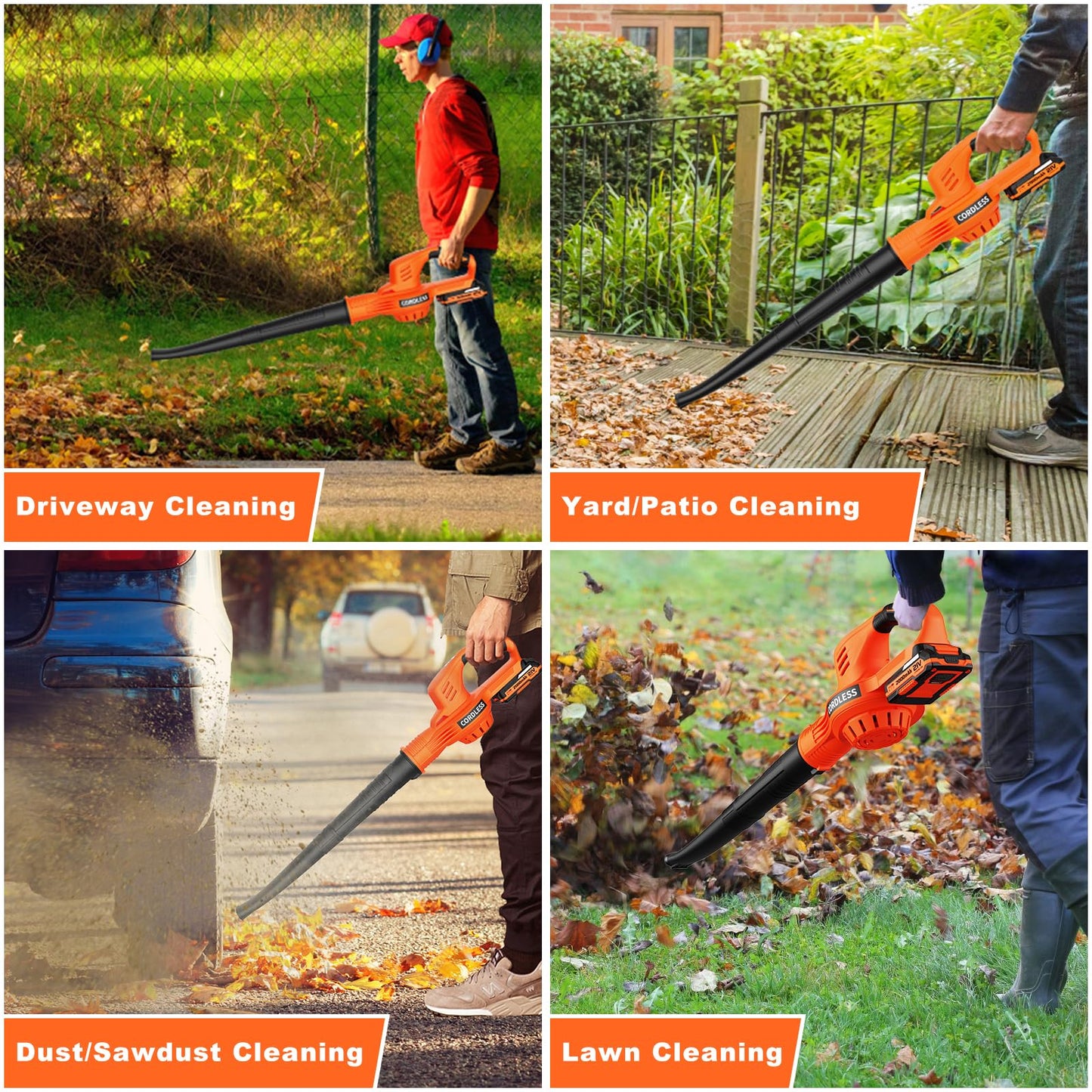 Leaf Blower Cordless - 21V Electric Cordless Leaf Blower with 2 Batteries and Charger, 2 Speed Mode, 2.0Ah Lightweight Battery Powered Leaf Blowers for Lawn Care, Patio, Blowing Leaves