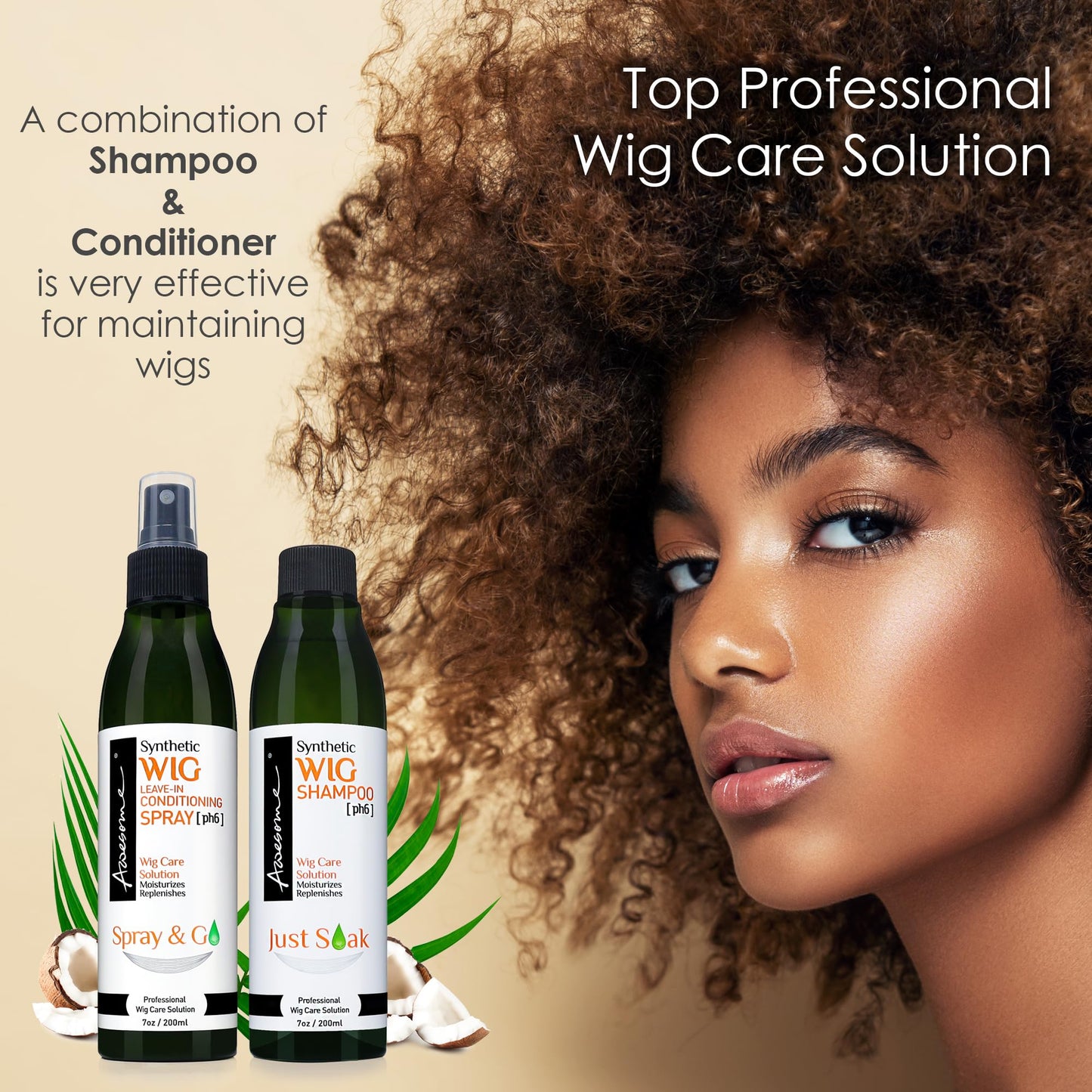 Awesome Synthetic Wig Leave-in Conditioner Spray, pH6, Professional Wig Care Solution, Detangle Spray, Moisturizes & Replenishes Synthetic Wigs, Easy Combing, Contains Coconut Oil, 7 fl oz