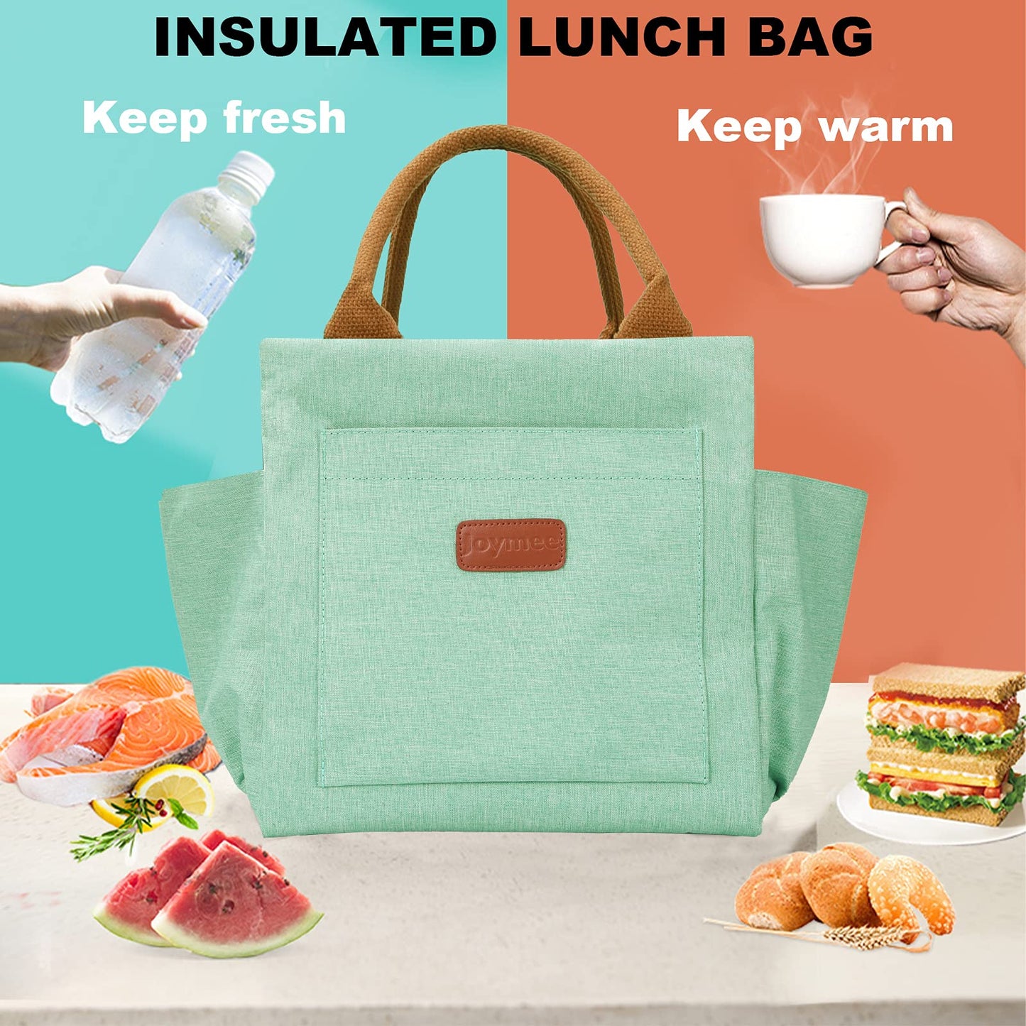 Joymee Lunch Bag Women Insulated Lunch Box Reusable Leakproof Large Spacious Tote for Women Men Adult with Bottle Holder and Side Pockets for Work Picnic Travel - Heather Teal