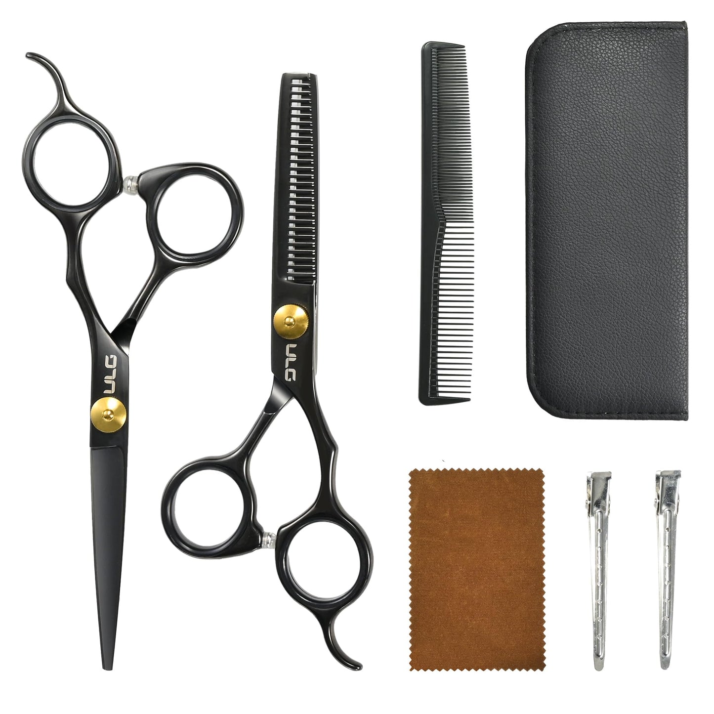 ULG Hair Cutting Scissors Kit for Hair Cutting and Hair Thinning Super Sharp Stainless Steel Tension Adjustable Professional Barber Tool Kit UGHC02