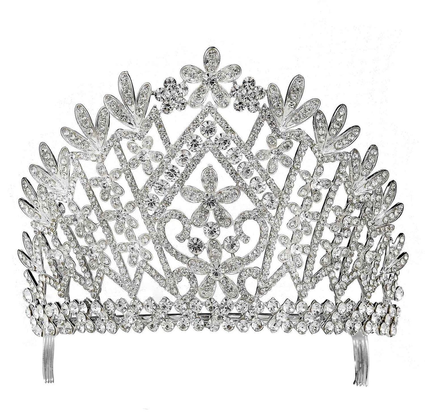 Janefashions Daisy Clear Austrian Crystal Rhinestone Tiara Crown With Hair Combs Wedding Bridal Prom Birthday Party Beauty Contest Pageant T1861 (Silver Plated With Combs)