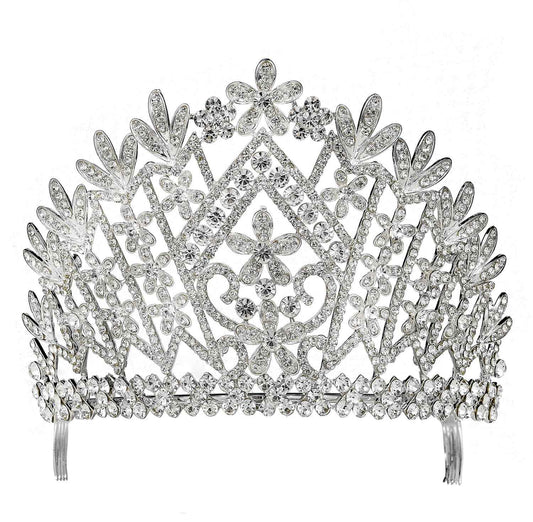 Janefashions Daisy Clear Austrian Crystal Rhinestone Tiara Crown With Hair Combs Wedding Bridal Prom Birthday Party Beauty Contest Pageant T1861 (Silver Plated With Combs)