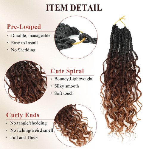 Boho Box Braids Crochet Hair 8 Packs Boho Crochet Braids Pre Looped 1B/33/30 Goddess Box Braids Crochet Hair for Black Women 10 Inch Boho Braids Crochet Hair Extension